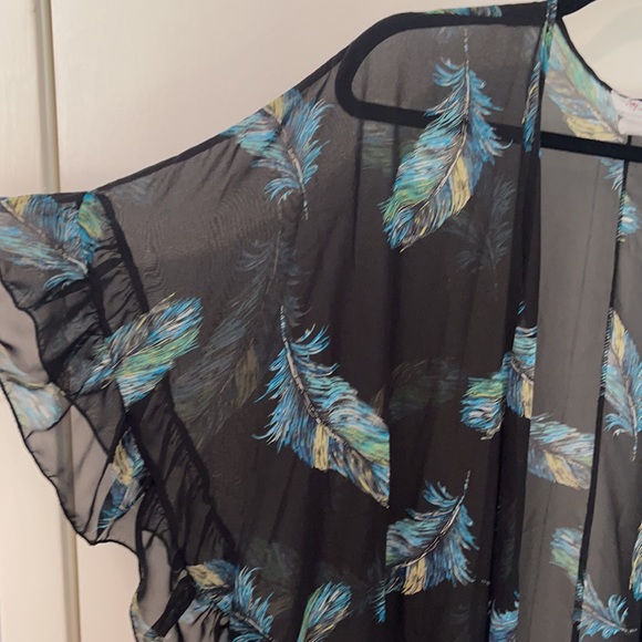 The Zig Zag Stripe sheer black feather kimono - Picture 6 of 12